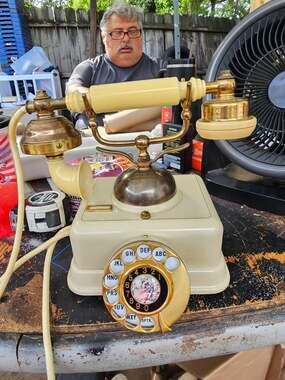 Vintage French Style Ornate Gold and Ivory Rotary Dial Telephone